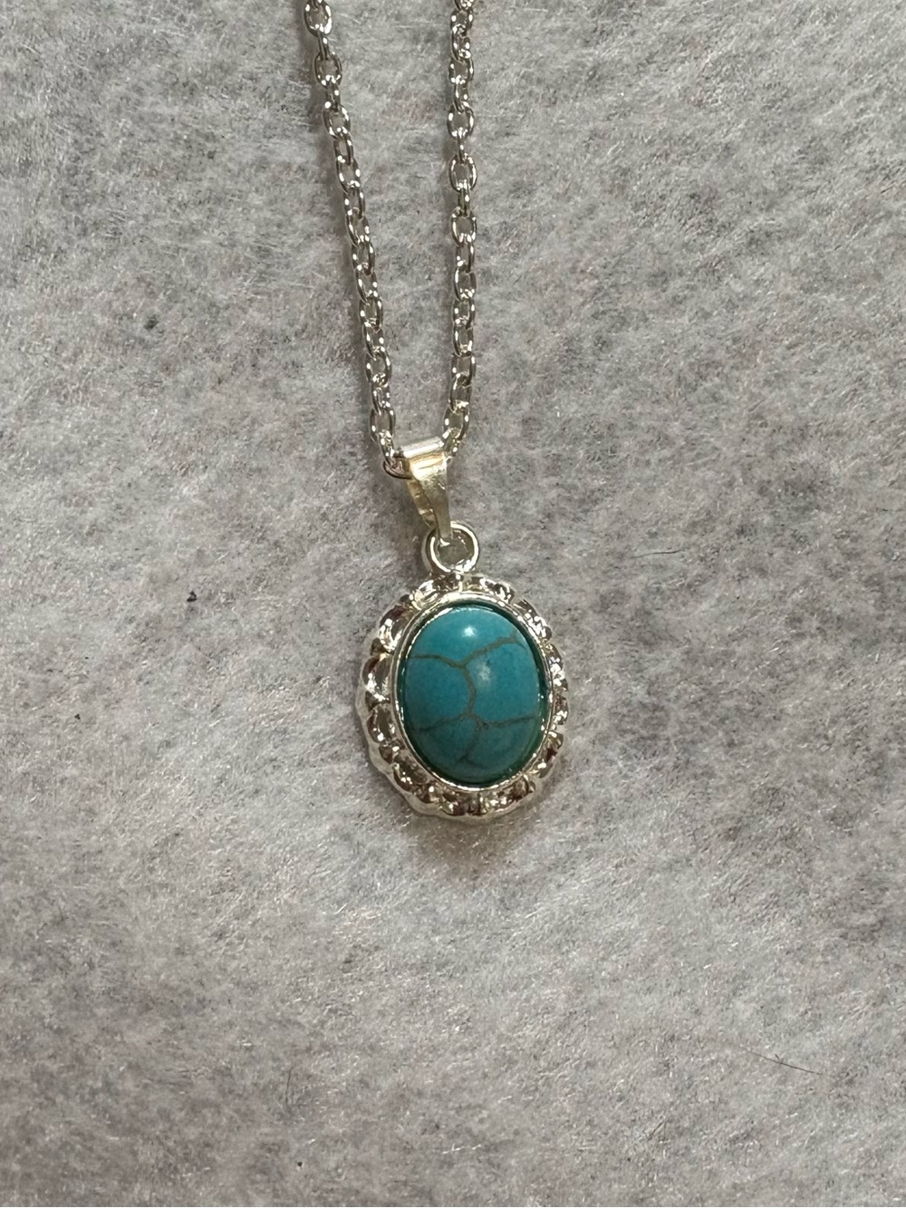 Silver Turquoise Oval Style Pendant Necklace - Blue Stone 18 in